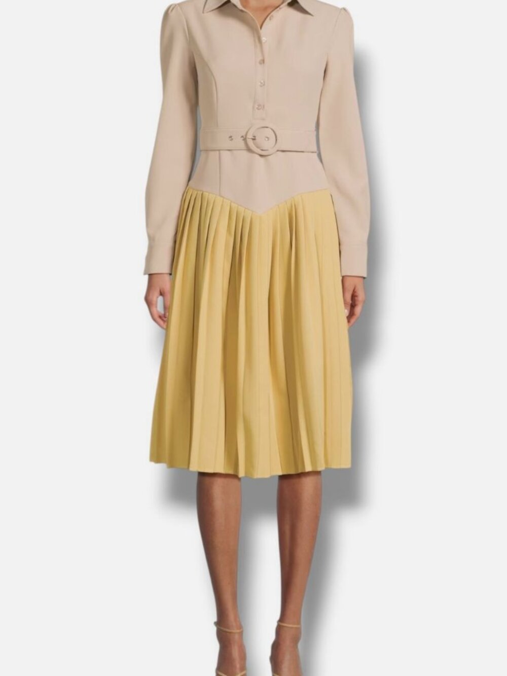 Undra Celeste Women's Beige Everyday Tropics Coloblock Belted Shirtdress Size M